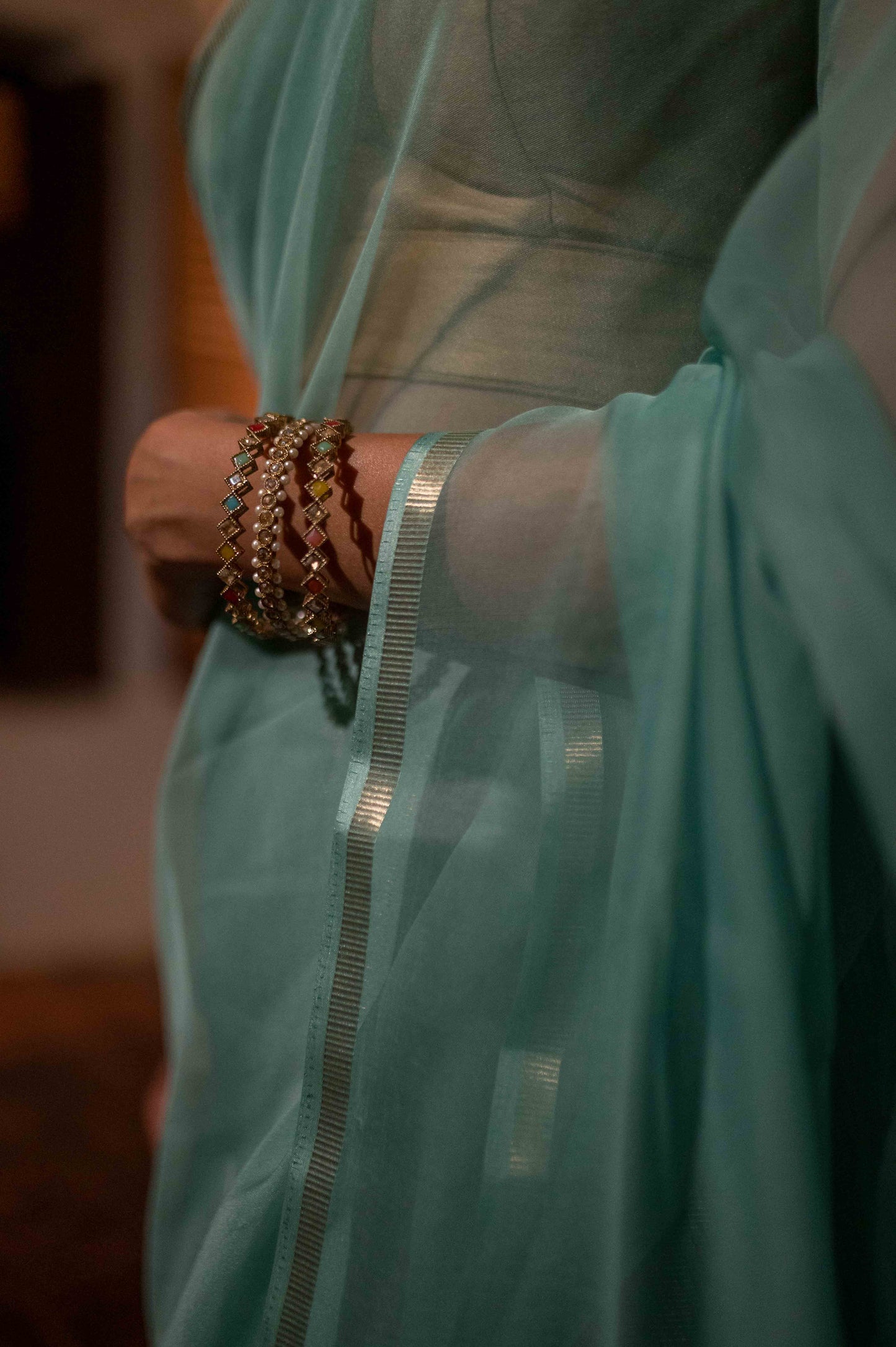 Sky Blue Tissue Cotton Saree