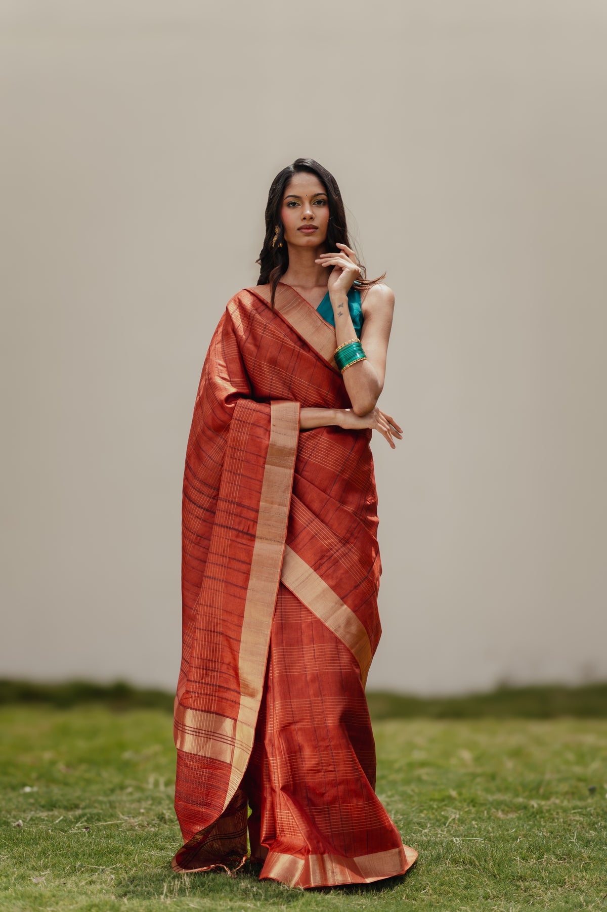 Palasha, rustic red semi tussar silk saree by Pink Trumpet