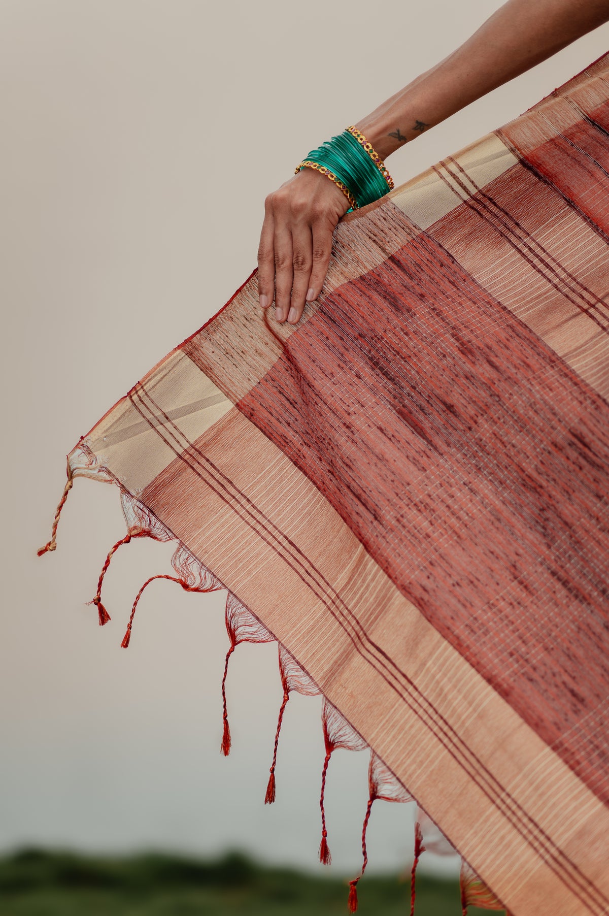 Palasha, rustic red semi tussar silk saree by Pink Trumpet, view 6