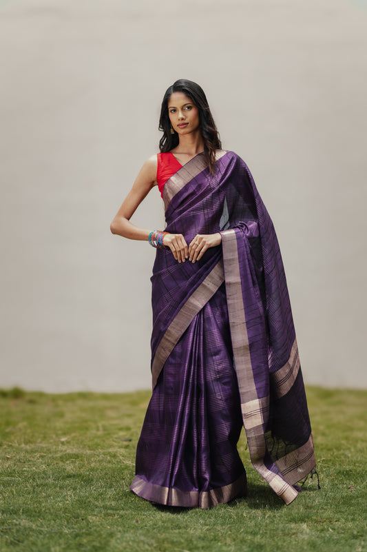 Kusum, wine semi tussar silk saree by Pink Trumpet