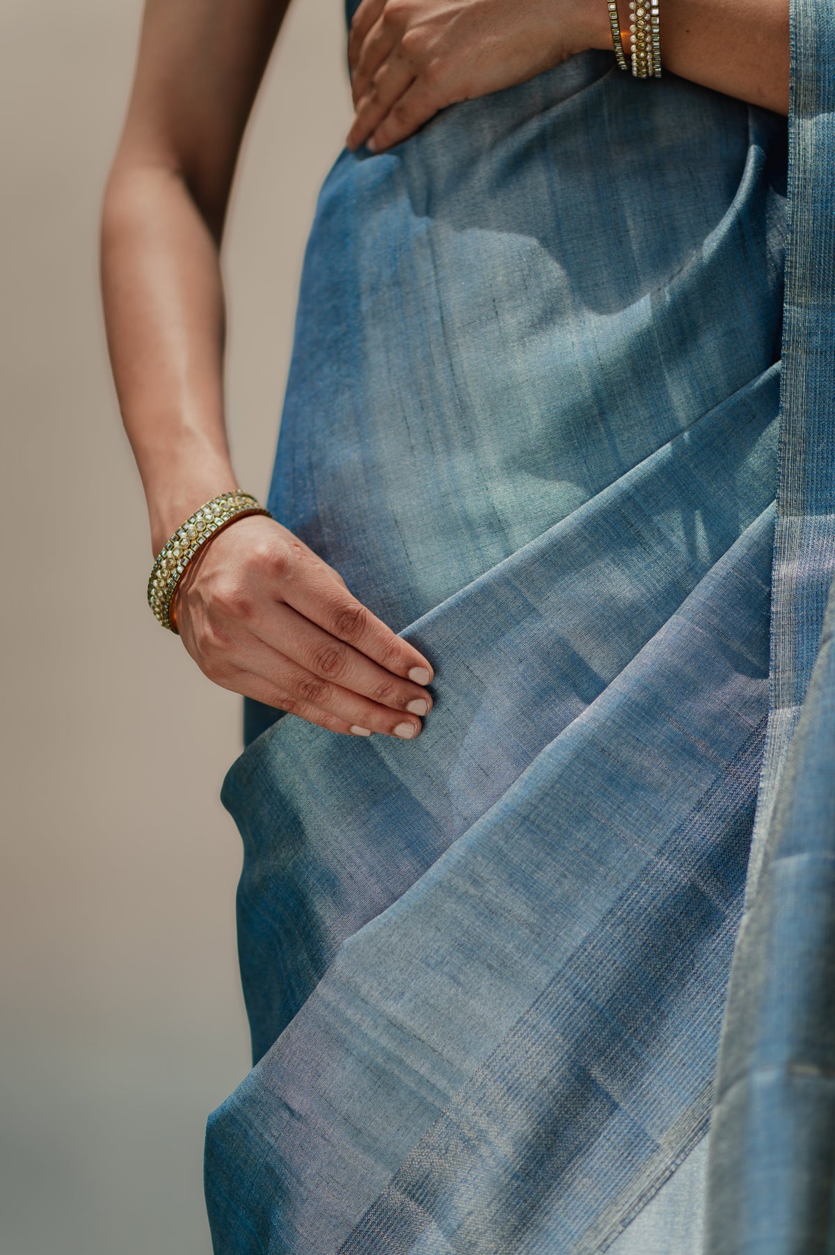 Indu, aqua blue semi tussar saree by Pink Trumpet, view 6