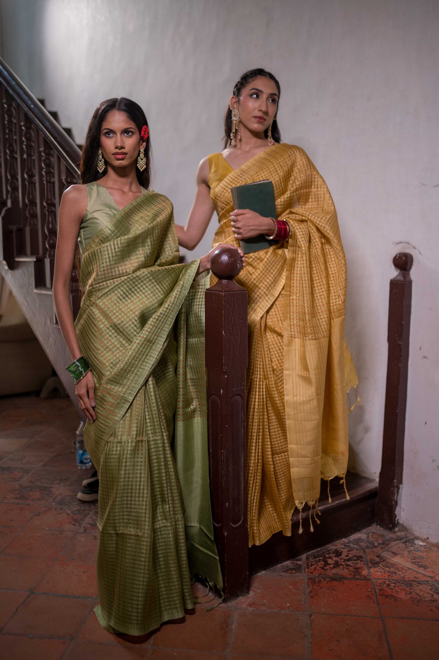 Sage Green Zari Check Cotton Saree