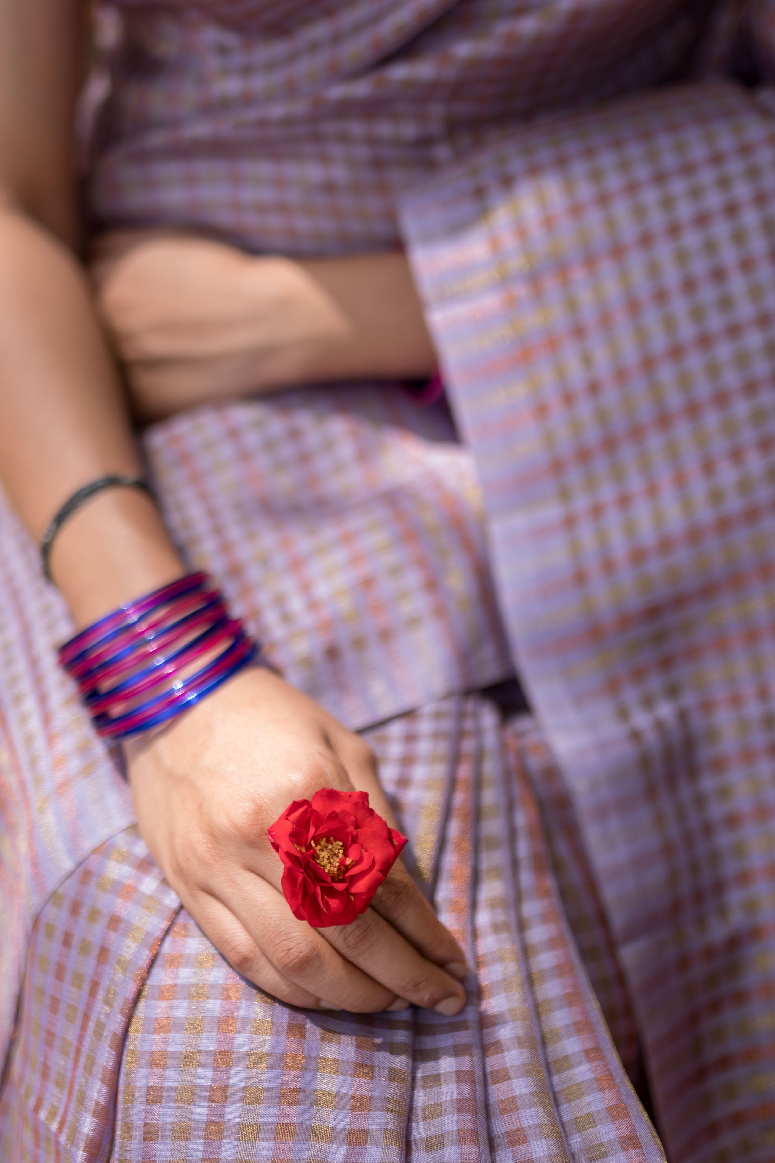 Dusty Lilac Zari Check Cotton Saree