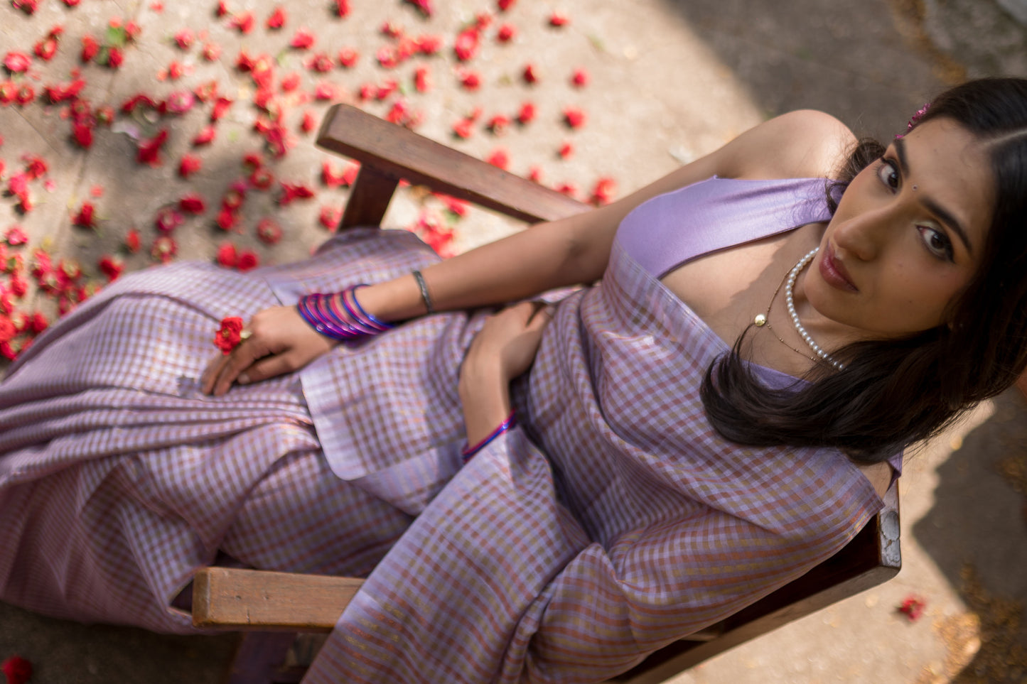 Dusty Lilac Zari Check Cotton Saree