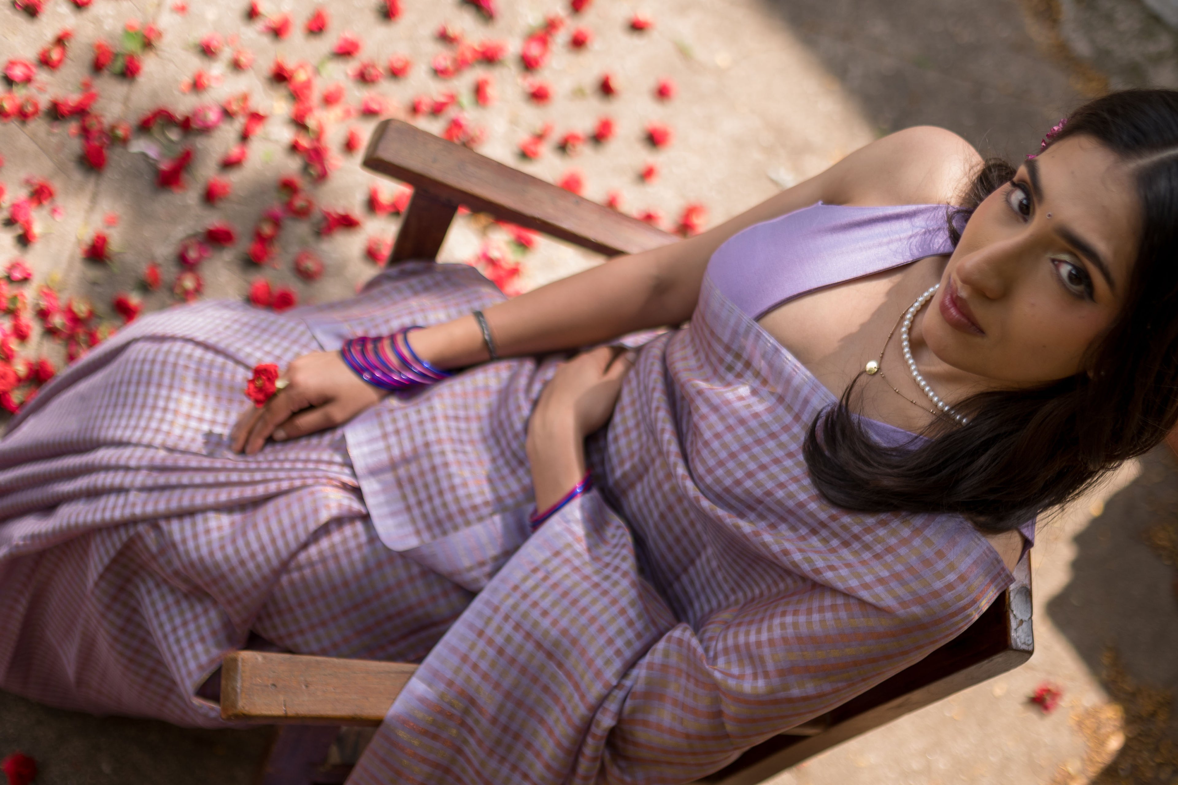 Dusty Lilac Zari Check Cotton Saree