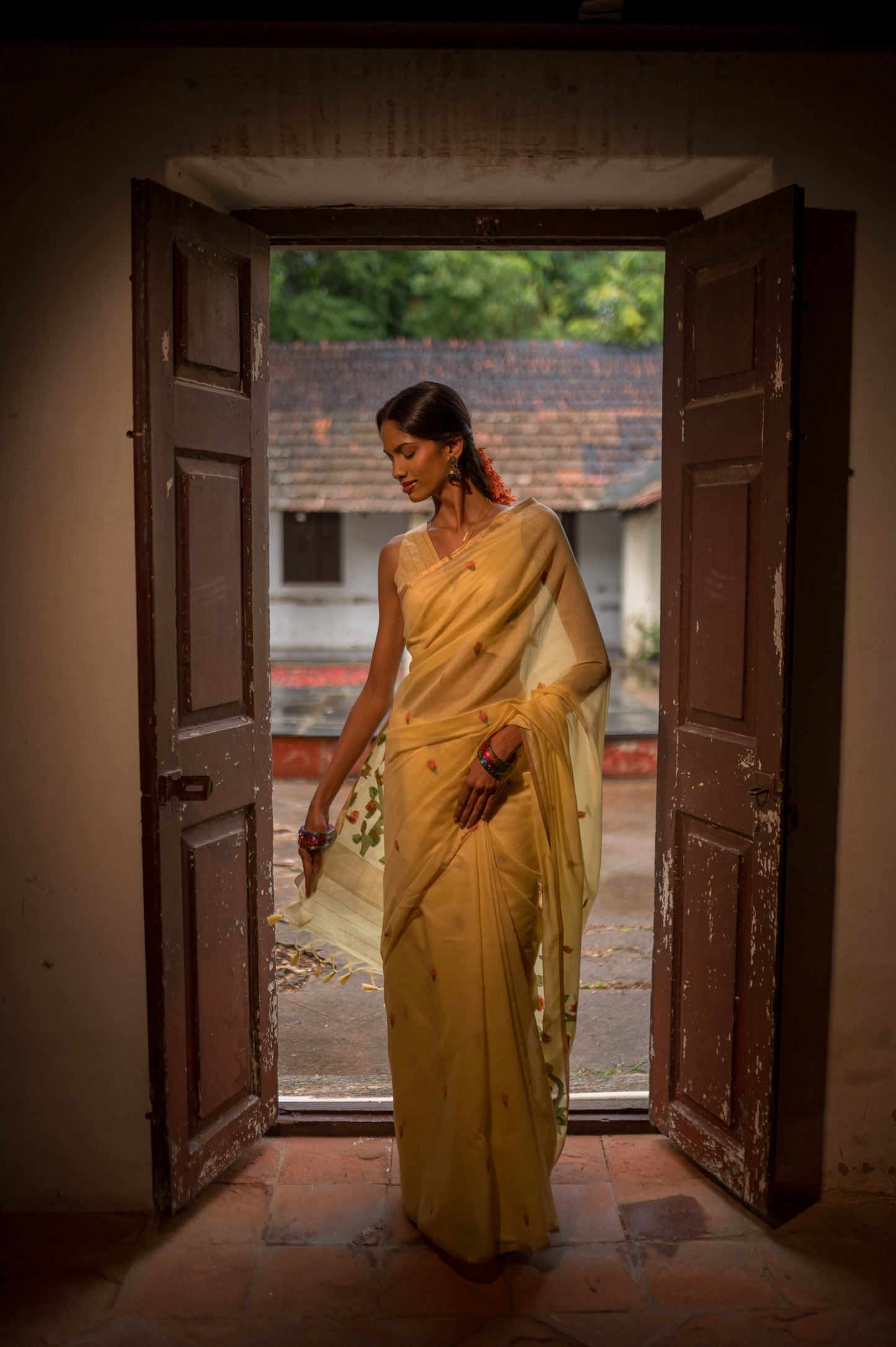 Soft Yellow Jamdhani Cotton Saree