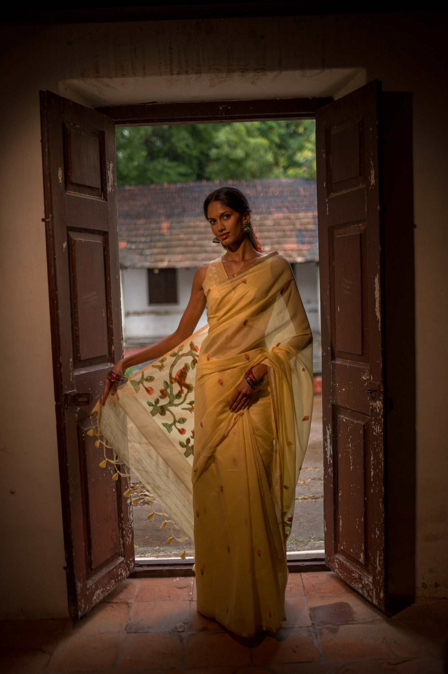Soft Yellow Jamdhani Cotton Saree