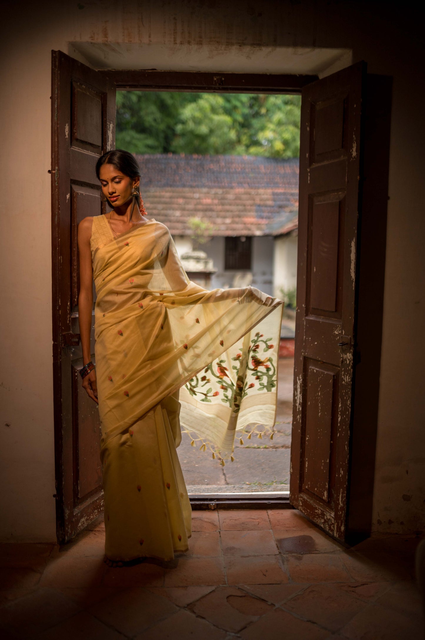 Soft Yellow Jamdhani Cotton Saree