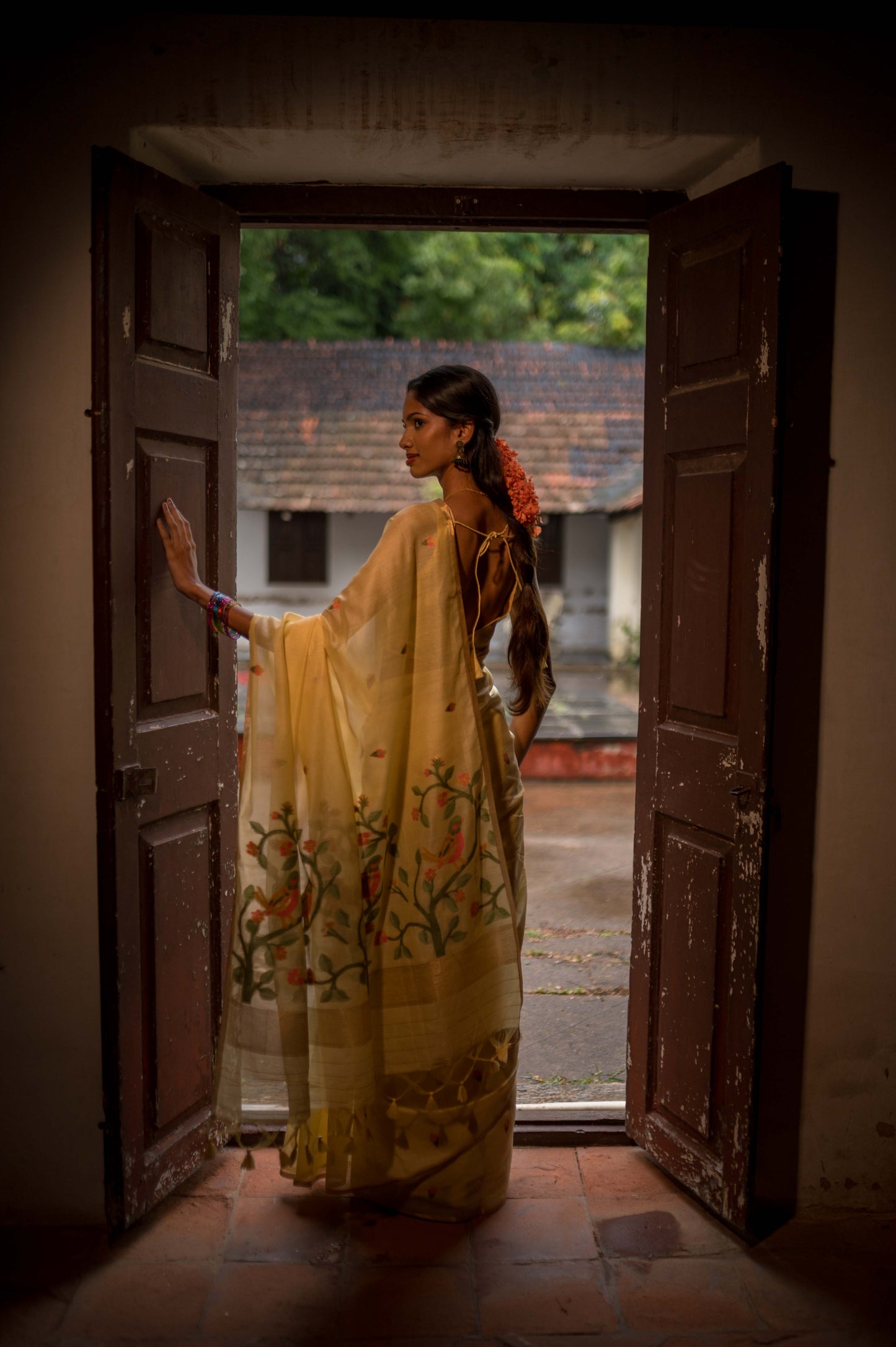 Soft Yellow Jamdhani Cotton Saree