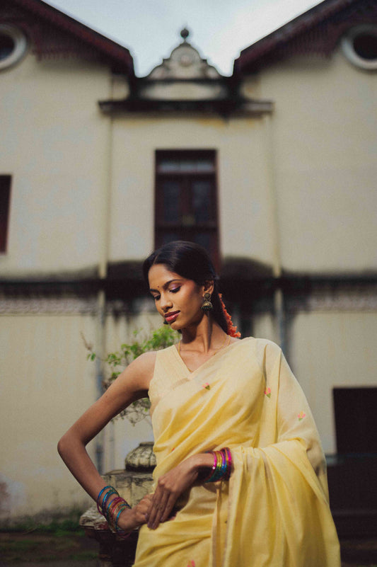Soft Yellow Jamdhani Cotton Saree