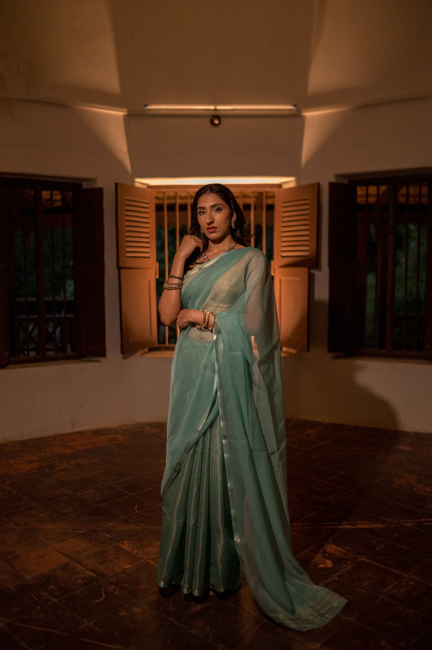 Sky Blue Tissue Cotton Saree