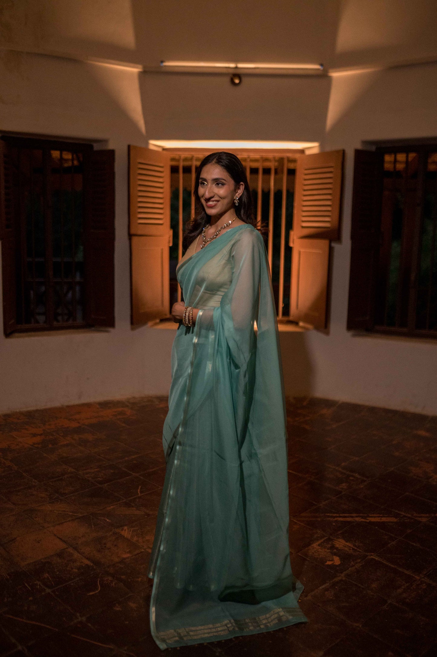 Sky Blue Tissue Cotton Saree