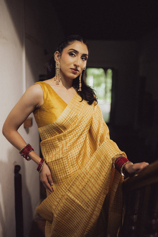 Pastel Zari Check Cotton Saree