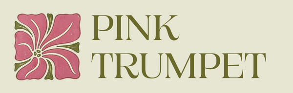 Pink Trumpet logo: a stylised pink trumpet flower with olive green leaves beside the words Pink Trumpet